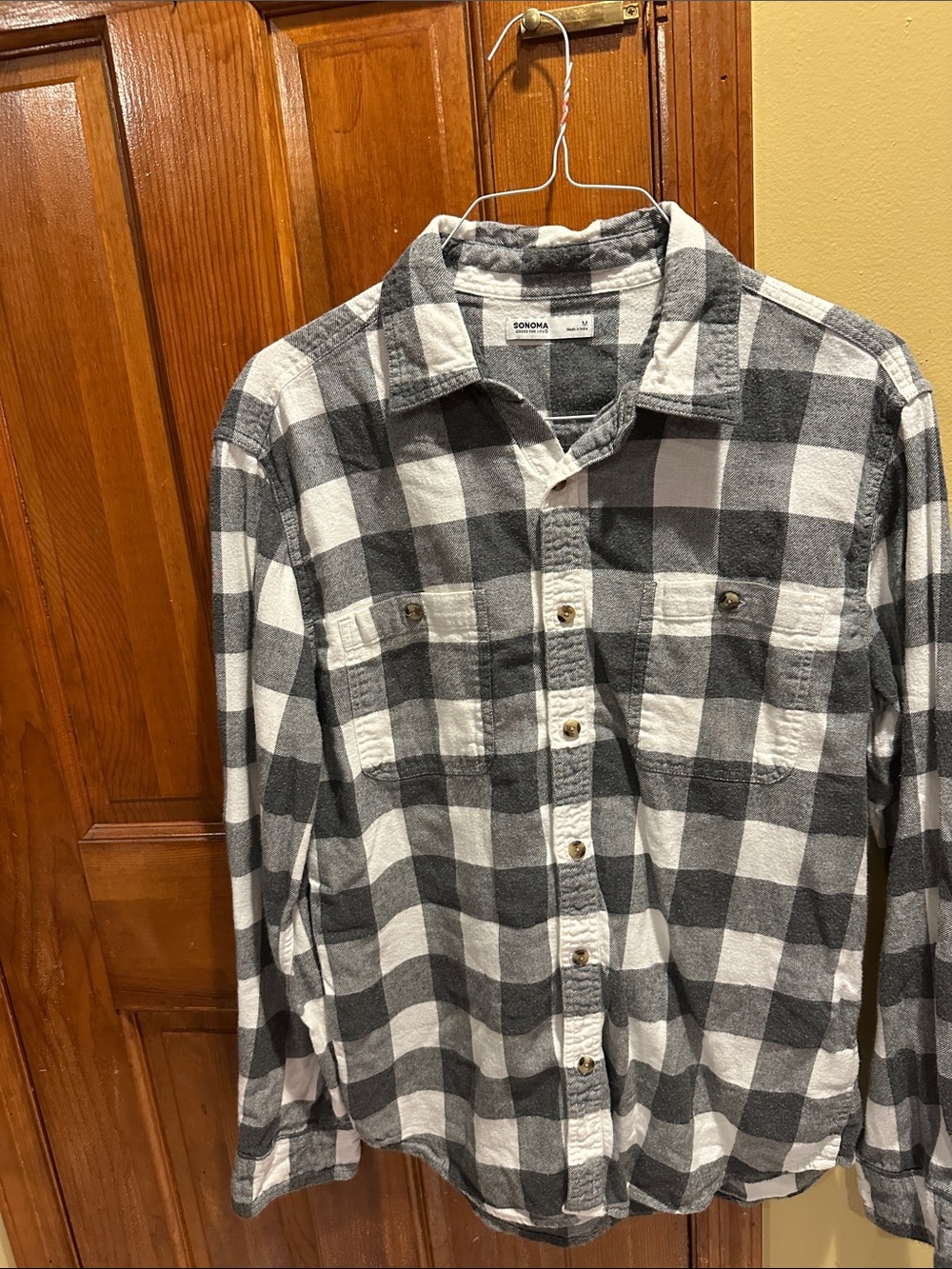 Sonoma Black and White Buffalo Plaid Button-Down Shirt